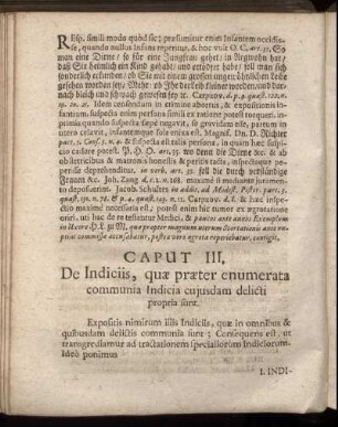 Caput III. De Indiciis, quæ præter enumerata communia Indicia eujusdam delicti propria sint.
