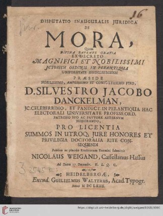 Disputatio Inauguralis Juridica de Mora