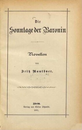 Die Sonntage der Baronin : Novellen