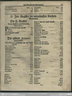 II. Zeit-Register der vornehmsten Kirchen-Scribenten