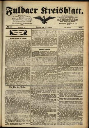 Erste Ausgabe vom Freitag, den 14. Januar 1910.