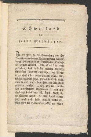Schweikard an seine Mitbürger