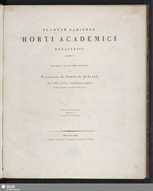 1: Plantae Rariores Horti Academici Monacensis