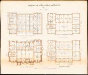 Psychiatrische und Nervenklinik der Martin-Luther-Universität Halle/Saale: Villen: Grundrisse DG, 1.OG, KG, EG 1:100