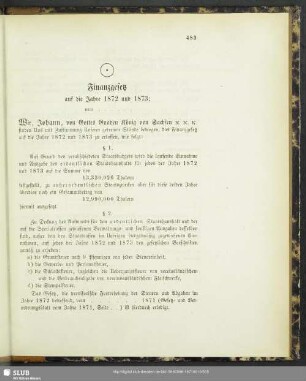 Finanzgesetz auf die Jahre 1872 und 1873