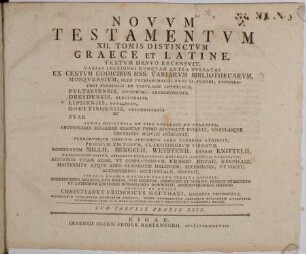 Novum Testamentum XII Tomis distinctum graece et latine, [1]. Evangelium sec. Matthaeum