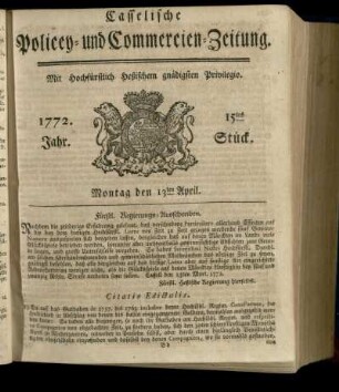 15tes Stueck, Montag den 13ten April 1772