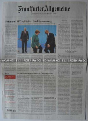Tageszeitung "Frankfurter Allgemeine Zeitung" mit Titel zur Regierungsbildung in Deutschland