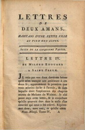 La nouvelle Héloise, ou lettres de deux amans, habitans d'une petite ville au pied des Alpes, 4