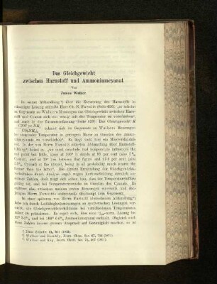 Das Gleichgewicht zwischen Harnstoff und Ammoniumcyanat.