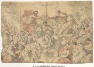 Krönung der Maria auf Wolken, durch Gott und Christus