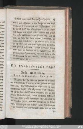Erste Abtheilung. Transcendentale Analytik.