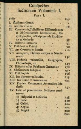 Conspectus Sectionum Voluminis I.