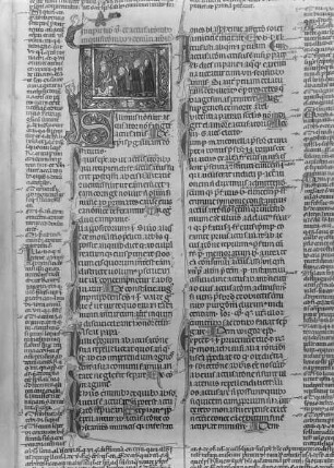 Johannes Andreas in Decretales / Joannis Andree glossa in Decretales — Drei Geistliche vor einem Bischof, Folio fol. 184 r