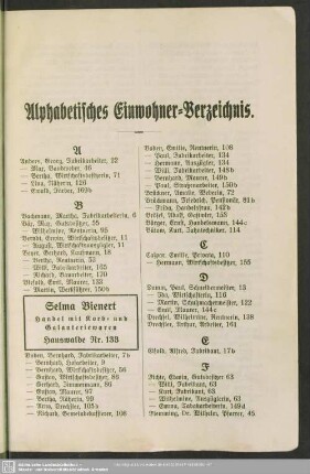 Einwohnerverzeichnis : Alphabetisches Einwohnerverzeichnis