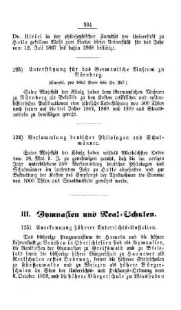 Anerkennung höherer Unterrichts-Anstalten : [III. Gymnasien und Realschulen]