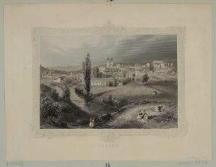 Stadtansicht von Plauen im Vogtland von Osten entlang der Weißen Elster, mit Johanniskirche (Mitte) und Schloss Plauen (rechts)