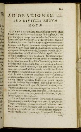 Ad Orationem III. Pro Divitiis Regum Notae.