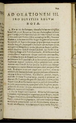 Ad Orationem III. Pro Divitiis Regum Notae.
