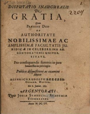 Disputatio inauguralis De gratia