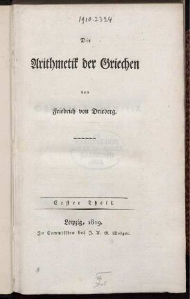 Theil 1: Die Arithmetik der Griechen. Erster Theil