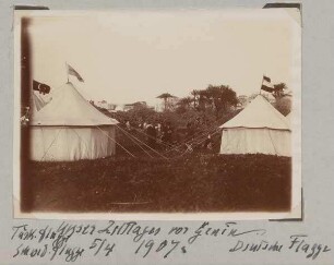 Unser Zeltlager vor Genin [dschenin, djenin, jenin]. Schwed. Flagge Deutsche Flagge 5/4 1907.
