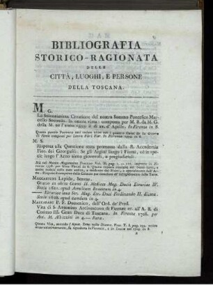 Bibliografia storico-ragionata delle Citta´,Luoghi, E Persone Della Toscana.