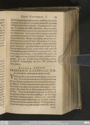 Epistola LXXXIII. Frederico Cardinali Borromaeo, Archiepiscopo Mediolanensi.