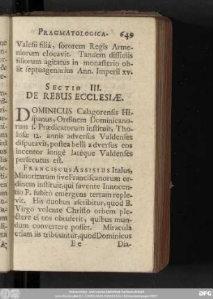 Sectio III. De Rebus Ecclesiae.