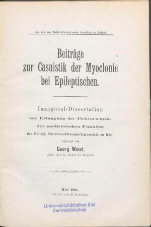 Beiträge zur Casuistik der Myoclonie bei Epileptischen