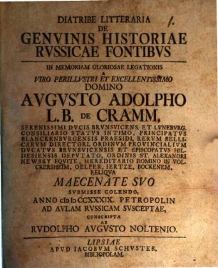 Diatriba litter. de genuinis historiae Russicae fontibus