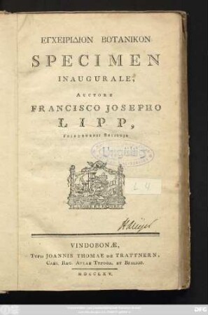 Encheiridion Botanikon : Specimen Inaugurale