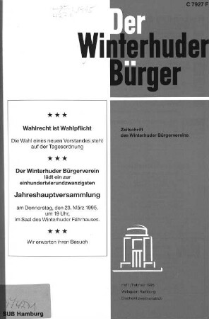 Heft I / Februar 1995 : Zeitschrift des Winterhuder Bürgervereins