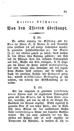 Dritter Abschnitt. Von den Thieren überhaupt