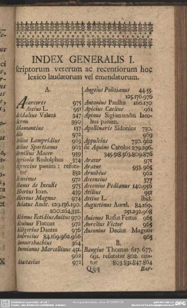 Index Generalis I. scriptorum veterum ac recentiorum hoc lexico laudatorum vel emendatorum