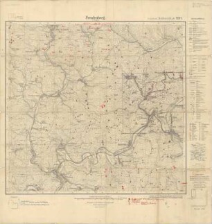 Messtischblatt Nr. 2977 zu Freudenberg mit farbigen Einzeichnungen zu Streufunden der Eisenverhüttung sowie Halden nach Krasa