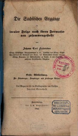 Magazin für die Oryktographie von Sachsen. Extraheft des Magazins für die Oryktographie von Sachsen. 2. 1844