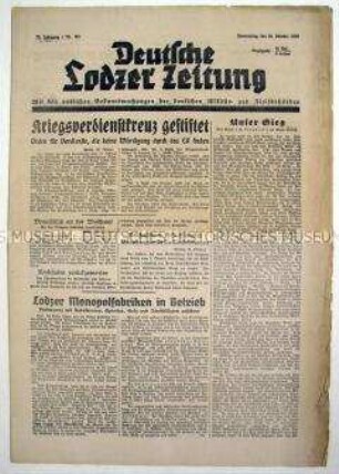 "Deutsche Lodzer Zeitung" u.a. zur Stiftung und erstmaligen Verleihung des Kriegsverdienstkreuzes