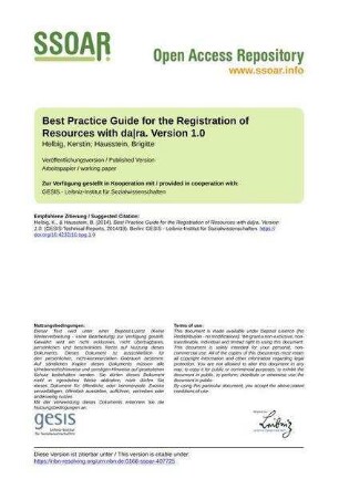 Best Practice Guide for the Registration of Resources with da|ra. Version 1.0