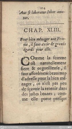Chap. XLIII. Pour bien ménager une Femme, il faut avoir de grands égards pour elle