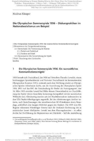 Die Olympischen Sommerspiele 1936 – Diskurspraktiken im Nationalsozialismus am Beispiel