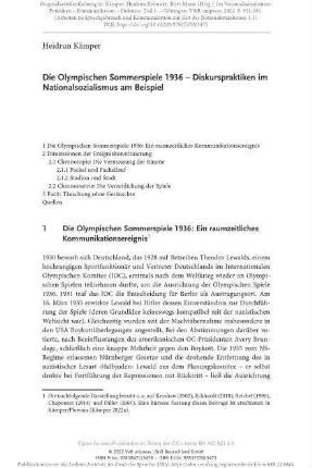 Die Olympischen Sommerspiele 1936 – Diskurspraktiken im Nationalsozialismus am Beispiel