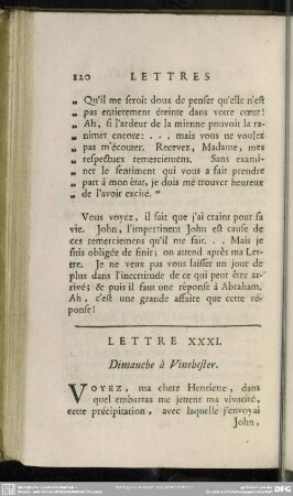 Lettre XXXI. Dimanche à Vinchester