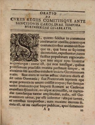 Oratio De Cvriis Regiis Comitiisq[ue] Ante Sanctionis Carolinae Tempora Norimbergae Celebratis