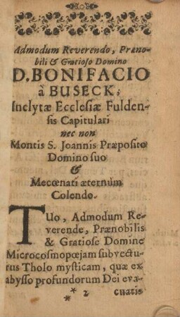 Admodum reverendo, prenobili & gratioso D. Bonifacio à Buseck ...