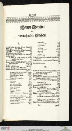 Hauptregister der vornehmsten Sachen