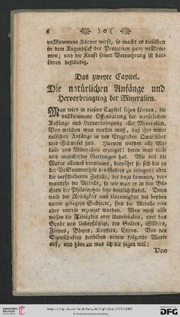 Das zweyte Capitel: Die natürlichen Anfänge und Hervorbringung der Mineralien
