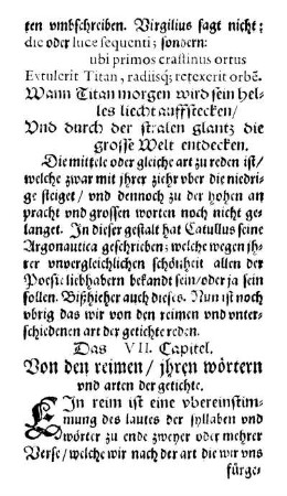Das VII. Capitel. Von den reimen/ ihren wörtern und arten der getichte.
