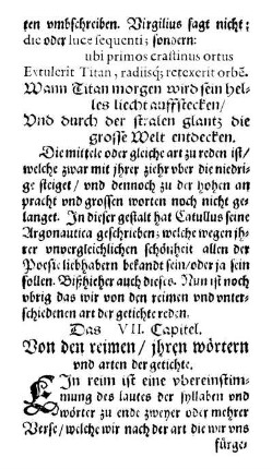 Das VII. Capitel. Von den reimen/ ihren wörtern und arten der getichte.