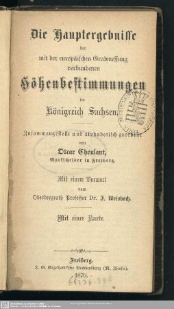 [Hauptwerk]: Die Hauptergebnisse der mit der europäischen Gradmessung verbundenen Höhenbestimmungen im Königreich Sachsen